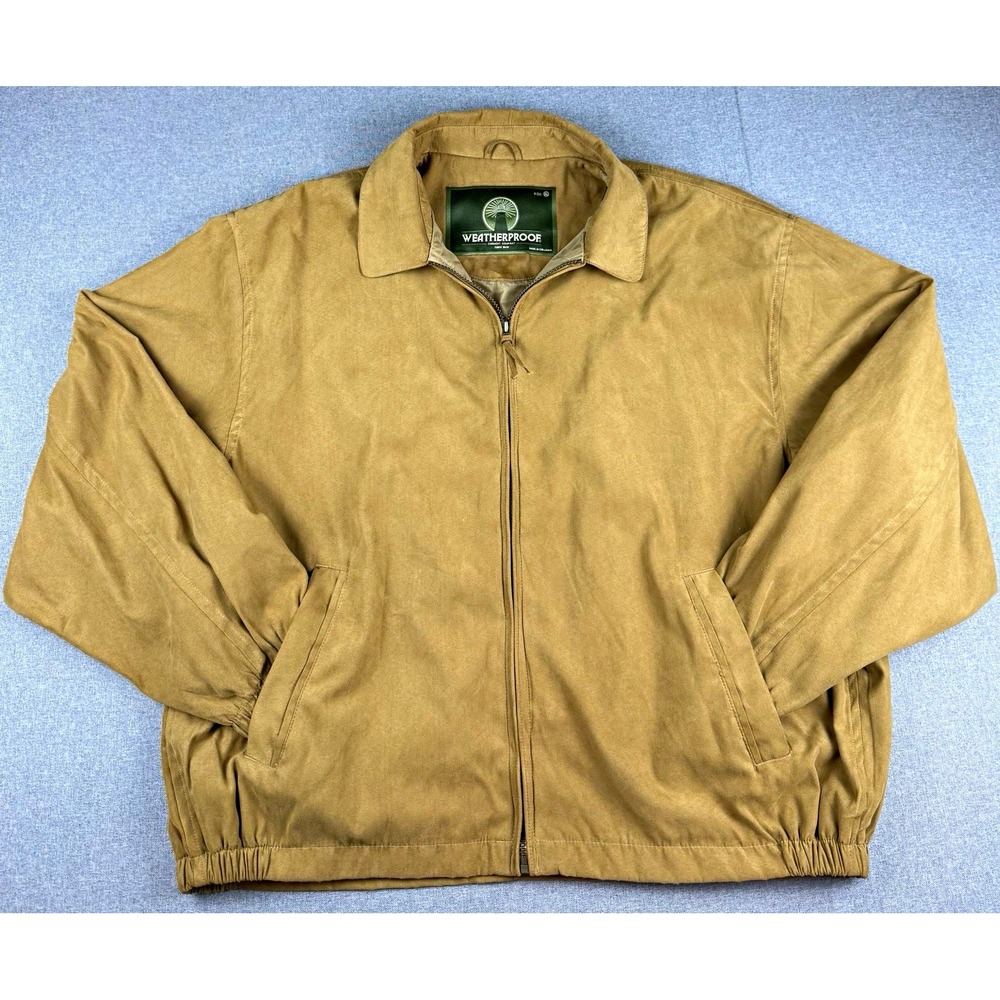 Weatherproof Mens XL Jacket Tan Brown Faux Suede Full Zip Lined Bomber